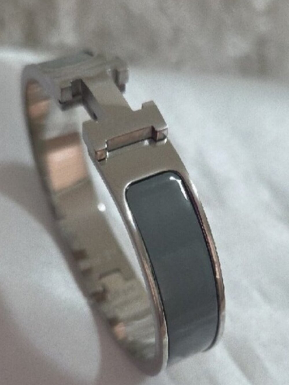 Hermes Style Clic H Silver and Gray Bracelet
